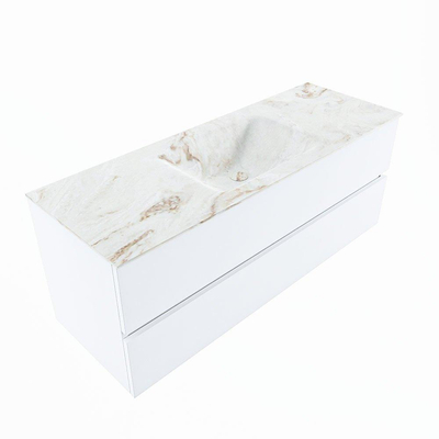 Mondiaz VICA-DLUX ensemble de meuble de salle de bain - 130cm - meuble sous-vasque talc - 2 tiroirs - lavabo encastré cloud milieu - sans trous de robinet - version haute de 60cm - frape