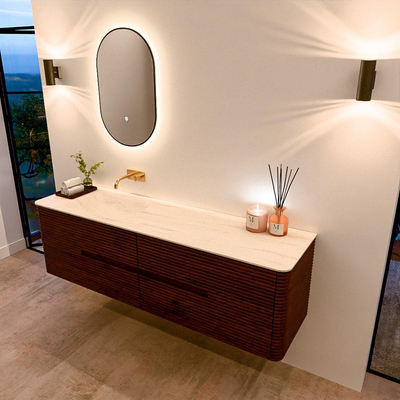 Mondiaz CIRO-DLUX Badkamermeubelset - 170x45x50cm - Solid surface wastafel Meli - 1 wasbak Links - zonder kraangaten - 4 lades - Ruby