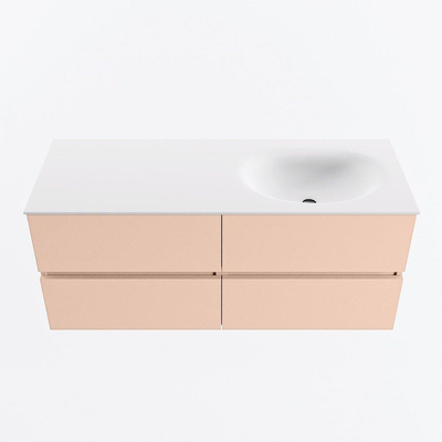 MONDIAZ VICA Ensemble meuble de salle de bains - 120cm - meuble bas rosee - 4 tiroirs - lavabo moon à droite - 1 trou de robinet - version haute 60cm - talc