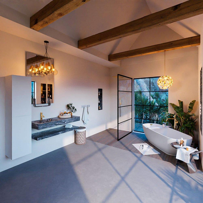 Mondiaz ALAN-DLUX Ensemble de meuble - 120cm - meuble Lava mat - 0 tiroirs - Lavabo Cloud Lava suspendu - vasque Gauche - 1 trou de robinet