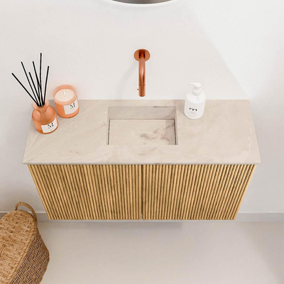 Mondiaz JOYA-DLUX 70cm toiletmeubel - kleur Oak - Wastafel FAYE positie Midden Zonder kraangat kleur Frappe.