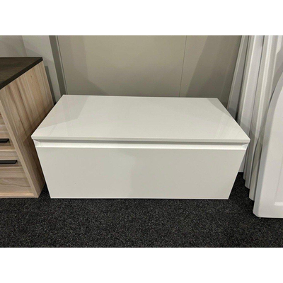 INK Wastafelonderkast - 90x45x35cm - met topblad 1 lade - greeploos - 45 graden afwerking rondom - MDF lak wit hoogglans - OUTLET UDEN