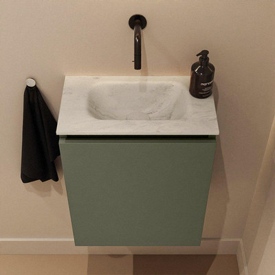 MONDIAZ TURE-DLUX Meuble de toilettes 40 cm Army. Lavabo EDEN Opalo position milieu. Sans trou de robinet.