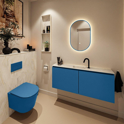 MONDIAZ TURE-DLUX Meuble toilette - 120cm - Jeans - EDEN - vasque Ostra - position centrale - 1 trou de robinet