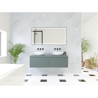 HR badmeubelen Matrix 3D Ensemble meuble de salle de bains 140cm 2 tiroirs sans poignées avec profil de prise de couleur Petrol mat avec plan de toilette petrol mat