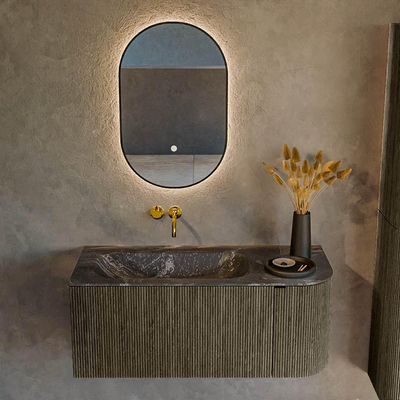 Mondiaz KURVE-DLUX Ensemble de meuble de salle de bains - 105x46x40cm - 1 tiroir - 1 porte - lavabo solid surface - gauche - sans trou de robinet - Shadow
