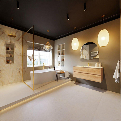 MONDIAZ VICA-DLUX Ensemble meuble de salle de bains - 110cm - meuble bas Washed oak - 2 tiroirs - lavabo encastré cloud central - 1 trou de robinet - version haute 60cm - frape