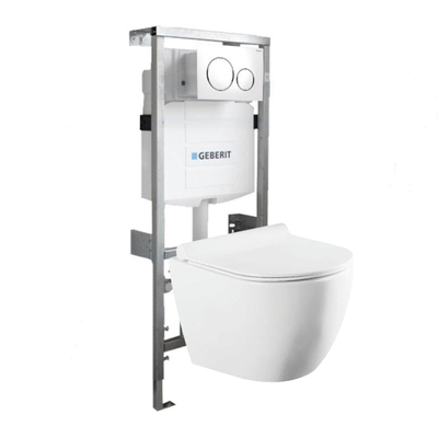 QeramiQ Salina Pack WC à encastrer siège de toilettes à fermeture softclose et plaque de commande Geberit Sigma 20 Chrome blanc