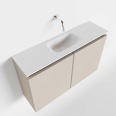 MONDIAZ TURE Toiletmeubel 80x23x50cm met 0 kraangaten 2 deuren linen mat Wastafel Eden midden Solid Surface Wit
