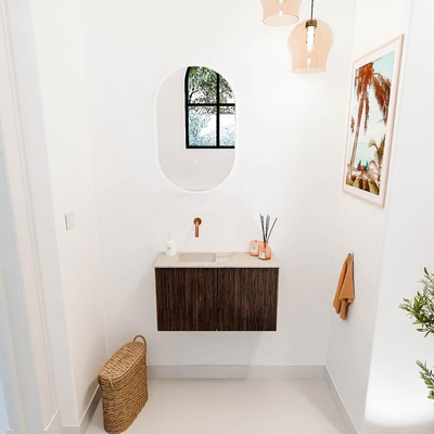 Mondiaz JOYA-DLUX 70cm toiletmeubel - kleur Walnut - Wastafel FAYE positie Links Zonder kraangat kleur Frappe.