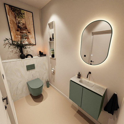 MONDIAZ TURE-DLUX Meuble toilette - 60cm - Army - EDEN - vasque Ostra - position centrale - sans trou de robinet