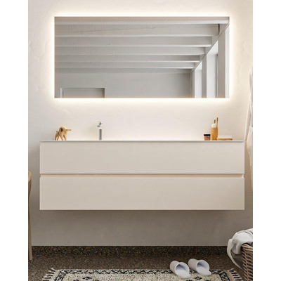 Mondiaz VICA ensemble de meuble de salle de bain - 150cm - meuble sous-vasque lin - 2 tiroirs - lavabo cloud gauche - 1 trou de robinet - miroir LED - version XL 60cm de haut