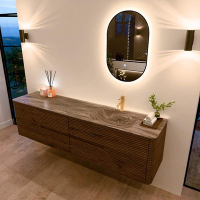 Mondiaz CIRO-DLUX Badkamermeubelset - 190x45x50cm - Solid surface wastafel Oza - 1 wasbak Rechts - 1 kraangat - 4 lades - Dusk