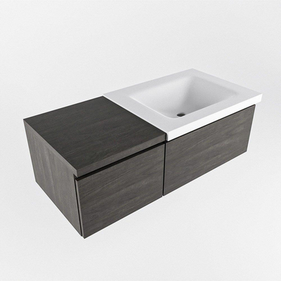 MONDIAZ BUKLA 100cm ensemble de meuble avec module 40 couleur Marron Foncé avec 2 tiroirs. Lavabo CLOUD à droite 1 trou de robinet couleur Talc.