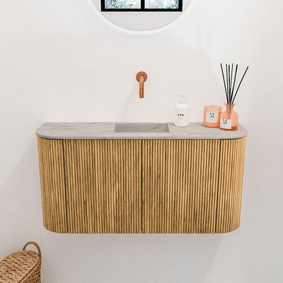 Mondiaz JOYA-DLUX 83.2cm toiletmeubel - ronding links en rechts kleur Oak - Wastafel FAYE positie Midden Zonder kraangat kleur Glace.