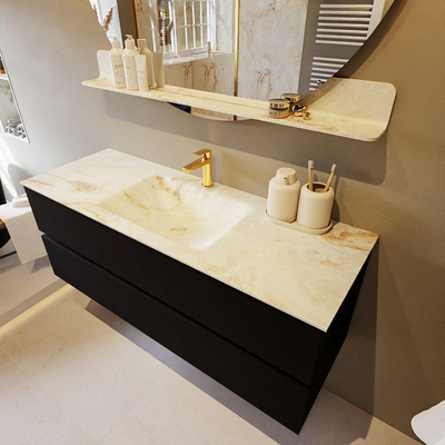 MONDIAZ VICA-DLUX Ensemble meuble de salle de bains - 130cm - meuble bas Urban - 2 tiroirs - lavabo encastré Cloud au milieu - 1 trou de robinet - version haute 60cm - Frappe