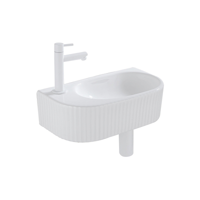 QeramiQ Fuente fonteinset – 40x21.5x12 cm – keramiek wit glans – kraangat links – mat witte kraan – geribbeld