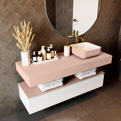 Mondiaz TOP 51 Plan vasque suspendu - 130x51x12cm - adapté pour vasque à poser - Solid surface - Rosee