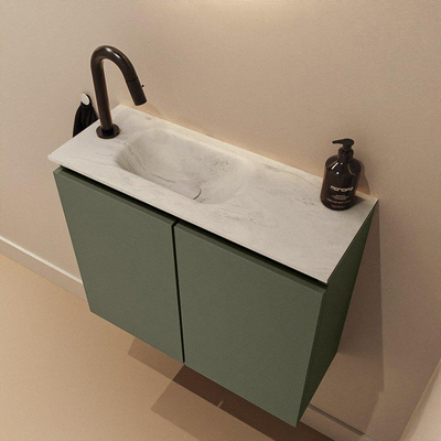 MONDIAZ TURE-DLUX Meuble de toilette 60cm Army. Lavabo EDEN Opalo position gauche. Avec 1 trou de robinet.