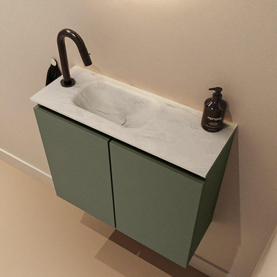 MONDIAZ TURE-DLUX Meuble toilette - 60cm - Army - EDEN - vasque Opalo - position gauche - 1 trou de robinet