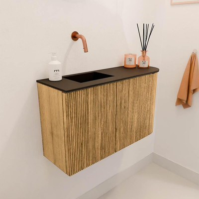 Mondiaz JOYA 71.6cm toiletmeubel - ronding rechts kleur Oak - Wastafel FAYE positie Links Zonder kraangat kleur Urban.