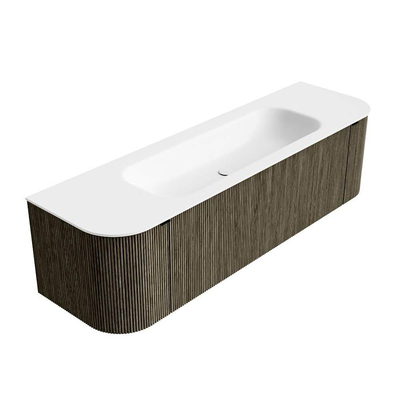 Ensemble de meuble de salle de bain Mondiaz KURVE - 160x46x40cm - 1 tiroir - 2 portes - lavabo en solid surface - milieu - sans trou de robinet - Shadow