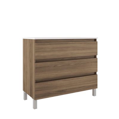 Saniclass Chaci PLUS Meuble bas de salle de bains - 100x86x46cm - 3 tiroirs - Poignée intégrée - MFC - chêne chaud