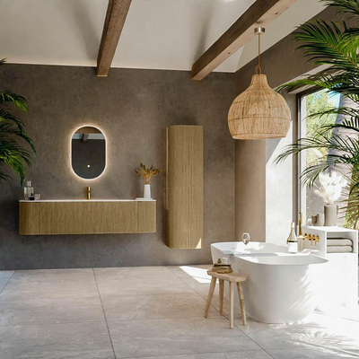 Mondiaz KURVE-DLUX Ensemble de meubles de salle de bains - 170x46x40cm - 1 tiroir - 2 portes - lavabo solid surface - centré - 1 trou de robinet - Dusk