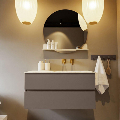 Mondiaz VICA-DLUX ensemble de meuble de salle de bain - 100cm - meuble sous-vasque fumée - 2 tiroirs - lavabo encastré nuage droite - sans trous de robinet - version haute 60cm - frape