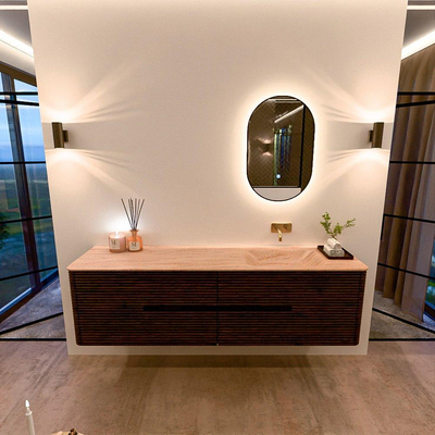 Mondiaz CIRO-DLUX Badkamermeubelset - 180x45x50cm - Solid surface wastafel Saba - 1 wasbak Rechts - zonder kraangaten - 4 lades - Walnut