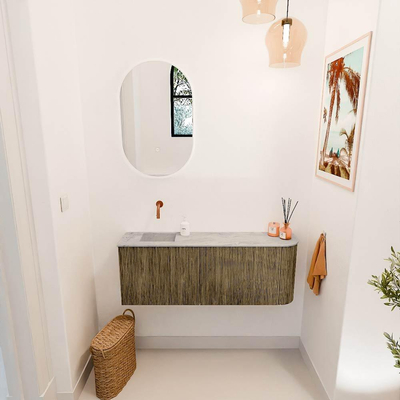 Mondiaz JOYA-DLUX 111.6cm toiletmeubel - ronding rechts kleur Dusk - Wastafel FAYE positie Links Zonder kraangat kleur Glace.