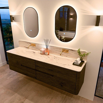 Mondiaz CIRO-DLUX Badkamermeubelset - 190x45x50cm - Solid surface wastafel Nata - 2 wasbak Dubbel - zonder kraangaten - 4 lades - Shadow