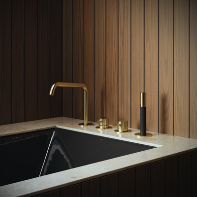 Hotbath Archie Combinaison pour bord de baignoire mitigeur monocommande avec bec et inverseur 2 voies BBP Laiton brossé PVD