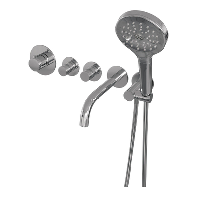 Brauer Chrome Edition Mitigeur bain sur gorge avec 2 robinets d'arrêt, bec déverseur et douchette 3 jets Chrome