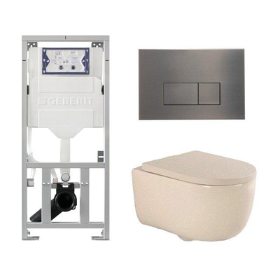 QeramiQ Dely Swirl Ensemble WC- 36.3x51.7cm - Réservoir encastré Geberit UP320 - Abattant de 35mm d'épaisseur - Plaque de commande en gunmetal - Boutons rectangulaires - Beige