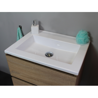 Basic Bella Meuble avec lavabo acrylique 60x55x46cm sans trou de robinet Chêne