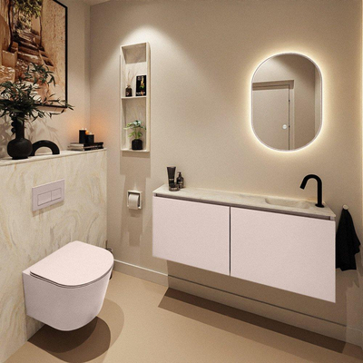MONDIAZ TURE-DLUX meuble WC 120 cm Rosee. Lavabo EDEN Ostra position droite. Avec 1 trou de robinet.