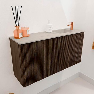 Mondiaz JOYA-DLUX 80cm toiletmeubel - kleur Walnut - Wastafel FAYE positie Rechts 1 kraangat kleur Opalo.