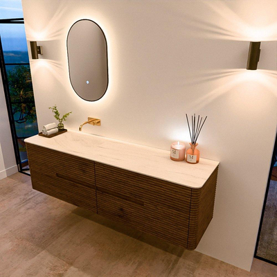 Mondiaz CIRO-DLUX Badkamermeubelset - 170x45x50cm - Solid surface wastafel Meli - 1 wasbak Links - zonder kraangaten - 4 lades - Dusk
