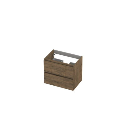 INK Wastafelonderkast - 60x40x52cm - 2 lades - greeploos - met houten keerlijst - MFC - Naturel eiken