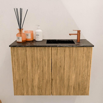 Mondiaz JOYA-DLUX 60cm toiletmeubel - kleur Oak - Wastafel FAYE positie Rechts 1 kraangat kleur Lava.