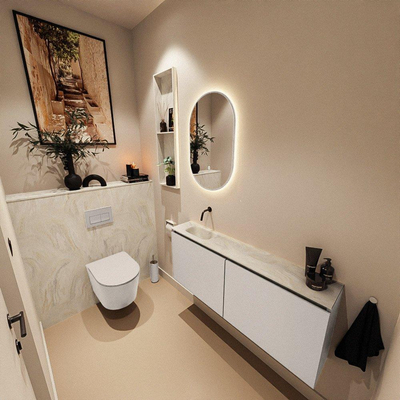 MONDIAZ TURE-DLUX Meuble toilette - 120cm - Linen - EDEN - vasque Ostra - position gauche - sans trou de robinet