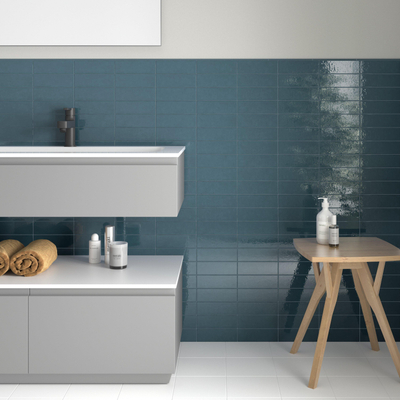 SAMPLE Terravito Nocino wandtegel - 6x18.6cm - Deep Blue glans (blauw)