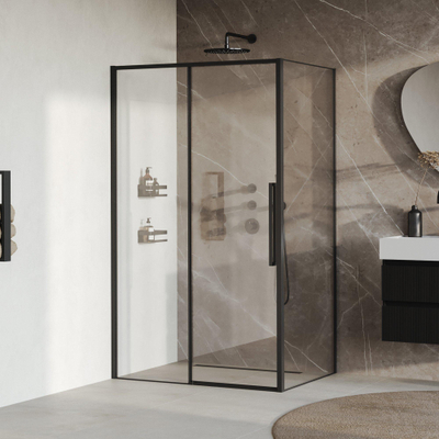 BRAUER Galactic Douchecabine - 120x90x200cm - met schuifdeur - helder glas - omkeerbaar - incl. glascoating - mat zwart