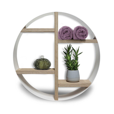 Looox Wood collection Wooden BoX niche murale ronde mat blanc Ø50x14cm chêne old grey