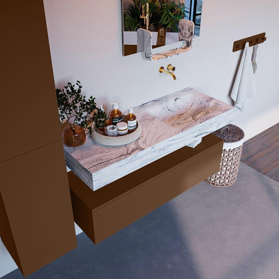 Mondiaz ALAN-DLUX Ensemble de meuble - 120cm - meuble Rust mat - 1 tiroir - Lavabo Cloud Glace suspendu - vasque Droite - 0 trous de robinet