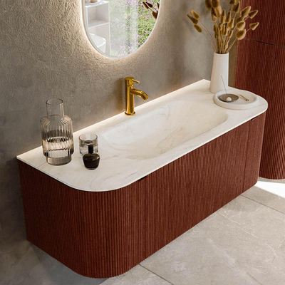Mondiaz KURVE-DLUX Badkamermeubelset - 120x46x40cm - 1 lade - 2 deuren - wastafel solid surface - midden - 1 kraangat - Ruby