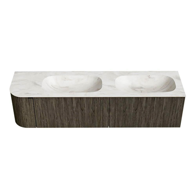 Mondiaz KURVE-DLUX Badkamermeubelset - 175x46x40cm - 2 lade - 1 deur - wastafel solid surface - dubbel / rechts - 2 kraangaten - Shadow