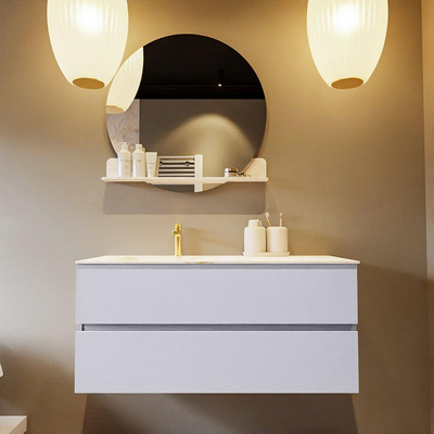 Mondiaz VICA-DLUX ensemble de meuble de salle de bain - 110cm - meuble sous-vasque cale - 2 tiroirs - lavabo encastré cloud gauche - 1 trou de robinet - version haute de 60cm - ostra