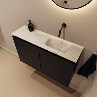 MONDIAZ TURE-DLUX Meuble toilette - 80cm - Urban - EDEN - vasque Ostra - position droite - sans trou de robinet